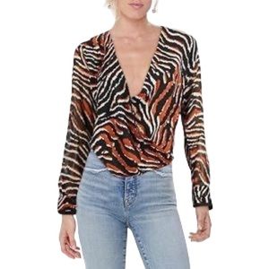 DKNY zebra tiger print wrap long‎ sleeve blouse